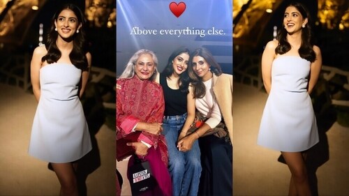 Navya Nanda poses in Paris and with her grandmother, Jaya Bachchan, and mother, Shweta Bachchan. (Instagram) Navya Nanda poses in Paris and with her grandmother, Jaya Bachchan, and mother, Shweta Bachchan. (Instagram)