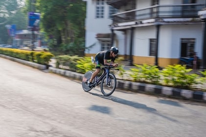 A participant cycles past the Adil Shah building in Panaji, Goa. (Photo credit: Ironman India) A participant cycles past the Adil Shah building in Panaji, Goa. (Photo credit: Ironman India)