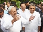 Bihar chief minister Nitish Kumar speaks with the media regarding the caste-based census report, Gandhi Sangrahalya in Patna  Bihar, India. (Photo by Santosh Kumar / Hindustan Times)