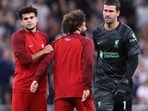 Liverpool's Alisson, Mohamed Salah and Luis Diaz look dejected after the match 