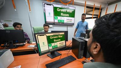 A view inside the “Green War Room” located at Delhi secretariat, in New Delhi. (Sanchit Khanna/HT) A view inside the “Green War Room” located at Delhi secretariat, in New Delhi. (Sanchit Khanna/HT)