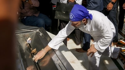Later, he participated in the traditional 'palki seva' ritual, which marks the conclusion of the ceremonies. During this rite, the Guru Granth Sahib is respectfully escorted for 'Sukhasan' to the Akal Takth, as stated by Jaskarn Singh, the Shiromani Gurdwara Parbandhak Committee (SGPC) IT wing in charge. (ANI) Later, he participated in the traditional 'palki seva' ritual, which marks the conclusion of the ceremonies. During this rite, the Guru Granth Sahib is respectfully escorted for 'Sukhasan' to the Akal Takth, as stated by Jaskarn Singh, the Shiromani Gurdwara Parbandhak Committee (SGPC) IT wing in charge. (ANI)