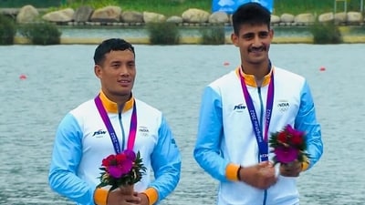 Arjun Singh and Sunil Singh Salam secured the bronze medal in the men's canoe double 1000m final at the ongoing Asian Games being held in Hangzhou, China (Narendra Modi Twitter)