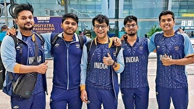 A happy moment where team India’s esport contingent is seen after landing in Hangzhou (China) for Asian Games 2022. A happy moment where team India’s esport contingent is seen after landing in Hangzhou (China) for Asian Games 2022.