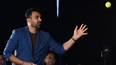 Former Indian cricketer Zaheer Khan (L) attends a promotional event ahead of the 2023 ICC men's cricket World Cup (AFP)
