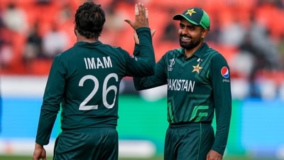 Imam-ul-Haq celebrates a wicket with Babar Azam (AP) Imam-ul-Haq celebrates a wicket with Babar Azam (AP)