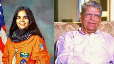 India’s first female astronaut and aerospace engineer late Kalpana Chawla and (right) her father Banarasi Lal Chawla, who passed away at the age of 90. (HT File)