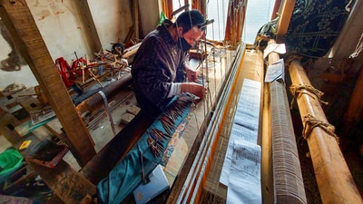 A Kani Shawl being made of Cashmere wool, locally known as Pashmina which is spun on a handloom using wooden needles. (PTI)