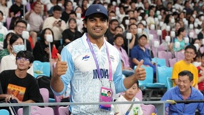 Indian athlete Neeraj Chopra poses for a photo at the ongoing Asian Games (PTI)