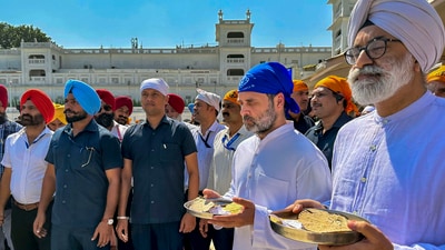 After spending a while at the shrine, he proceeded to a nearby hotel. Later, around 8 pm, he returned and engaged in 'seva' at the 'Chhabeel', where he served water to the devotees visiting the Golden Temple. (PTI) After spending a while at the shrine, he proceeded to a nearby hotel. Later, around 8 pm, he returned and engaged in 'seva' at the 'Chhabeel', where he served water to the devotees visiting the Golden Temple. (PTI)