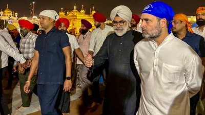 On Tuesday, Congress leader Rahul Gandhi visited the Golden Temple, where he participated in 'seva' (voluntary service) by offering water to devotees and cleaning their bowls as part of a prayer ritual. (PTI) On Tuesday, Congress leader Rahul Gandhi visited the Golden Temple, where he participated in 'seva' (voluntary service) by offering water to devotees and cleaning their bowls as part of a prayer ritual. (PTI)