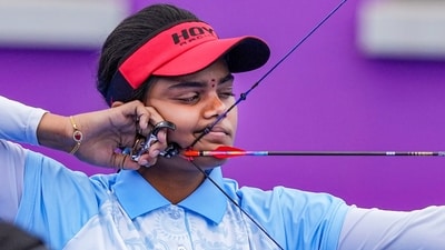India's Jyothi Surekha Vennam competes against compatriot Aditi Gopichand Swami in the semifinal match of women's compound individual archery event at the 19th Asian Games (PTI) India's Jyothi Surekha Vennam competes against compatriot Aditi Gopichand Swami in the semifinal match of women's compound individual archery event at the 19th Asian Games (PTI)