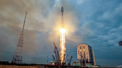 A Soyuz-2.1b rocket booster with a Fregat upper stage and the lunar landing spacecraft Luna-25 blast off from a launchpad in Russia's Amur region on August 11. (via REUTERS)