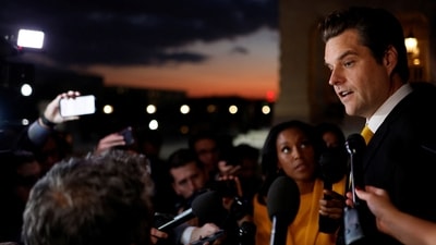 U.S. Representative Matt Gaetz (R-FL) speaks with reporters after filing a motion to vacate —an attempt to oust House Speaker Kevin McCarthy (R-CA)— as he departs the U.S. Capitol in Washington, U.S. October 2, 2023.  REUTERS/Jonathan Ernst (REUTERS)