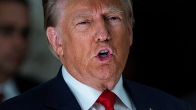 Former U.S. President Donald Trump speaks at a Manhattan courthouse, where he attends the trial of himself, his adult sons, the Trump Organization and others in a civil fraud case brought by state Attorney General Letitia James, in New York City, U.S., October 3, 2023. (REUTERS)