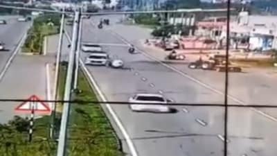 CCTV camera shows scooter being hit by Congress MLA Herdev Singh Laddi Sherowalia's car. (Screenshot grab from sourced video)