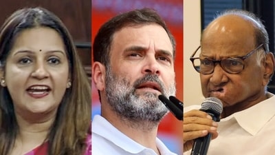 Priyanka Chaturvedi of Shiv Sena (UBT), Congress leader Rahul Gandhi and NCP chief Sharad Pawar. Priyanka Chaturvedi of Shiv Sena (UBT), Congress leader Rahul Gandhi and NCP chief Sharad Pawar.
