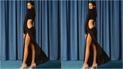 If you love wearing sexy dresses and chic gowns then Ananya's black cut-out dress is something you will definitely adore. Her black dress features full sleeves, a seductive cutout at the back and a thigh-high slit at the side. With minimal make-up, slicked-down hair and a pair of shimmering silver stiletto heels, she left her fans swooning. (Instagram/@priyankarkapadia)