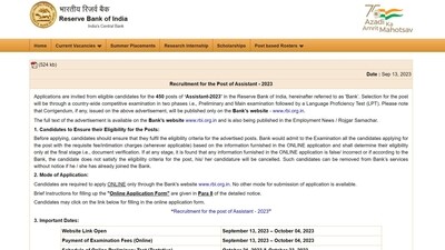 RBI Assistant Recruitment 2023: Application Process to Fill 450 Posts to End Tomorrow, Apply Now at opportunities.rbi.org.in RBI Assistant Recruitment 2023: Application Process to Fill 450 Posts to End Tomorrow, Apply Now at opportunities.rbi.org.in
