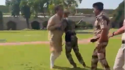 Abhishek Banerjee shared a video of a scuffle between the TMC leaders and the police during the protest on Monday (X/@abhishekaitc)