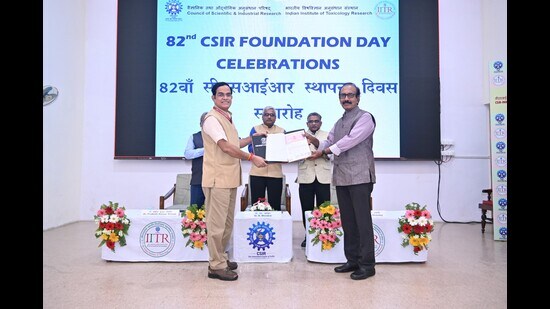 Dignitaries at the foundation day lecture. (HT)