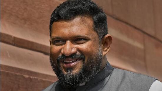 Lakshadweep MP Mohammed Faizal at Parliament House complex during the Budget Session in March this year. (PTI File Photo)