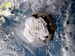 Satellite image made by the Japanese weather satellite Himawari-8 shows the eruption of the Hunga Tonga-Hunga Ha'apai undersea volcano at the Pacific nation of Tonga on January 15, 2022. CREDIT: AP Satellite image made by the Japanese weather satellite Himawari-8 shows the eruption of the Hunga Tonga-Hunga Ha'apai undersea volcano at the Pacific nation of Tonga on January 15, 2022. CREDIT: AP