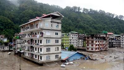 A flood affected locality at Singtam in Gangtok district on Wednesday. (PTI) A flood affected locality at Singtam in Gangtok district on Wednesday. (PTI)