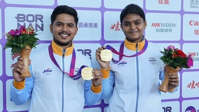 Indian Archers Ojas Deotale and Jyothi Surekha Vennam win a gold medal in the mixed team compound archery at the ongoing Asian Games, in Hangzhou (ANI) Indian Archers Ojas Deotale and Jyothi Surekha Vennam win a gold medal in the mixed team compound archery at the ongoing Asian Games, in Hangzhou (ANI)