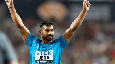 India's Kishore Jena reacts during the men's javelin throw final at Worlds (REUTERS)