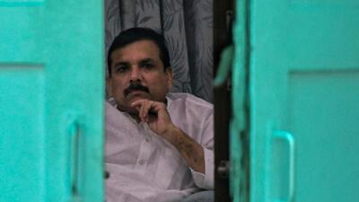 Aam Aadmi Party leader Sanjay Singh during an ED raid at his residence in Delhi on Wednesday. (ANI) Aam Aadmi Party leader Sanjay Singh during an ED raid at his residence in Delhi on Wednesday. (ANI)