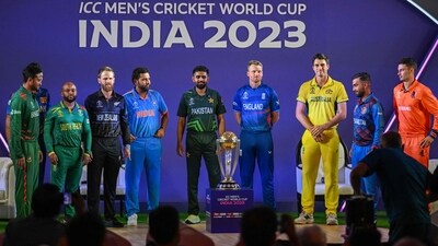 (L to R) Bangladesh's captain Shakib Al Hasan with his counterparts South Africa's Temba Bavuma, New Zealand's Kane Williamson, India's Rohit Sharma, Pakistan's Babar Azam, England's Jos Buttler, Australia's Pat Cummins, Afghanistan's Hashmatullah Shahidi and Netherlands' Scott Edwards pose for photograph (AFP)