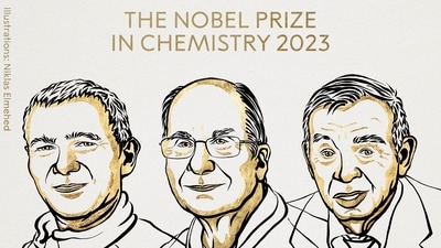 (From left to right) Nobel Prize winner Moungi G Bawendi, Louis E Brus and Alexei I Ekimov. (X) (From left to right) Nobel Prize winner Moungi G Bawendi, Louis E Brus and Alexei I Ekimov. (X)