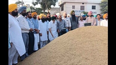 Minister Gurmeet Singh Khuddian visiting Grain Market, Khanna for paddy procurement . (HT PHOTO)