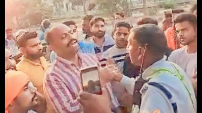 On October 1, a video surfaced on social media in which Chaudhary, in the presence of his supporters, could purportedly be seen arguing with a traffic policemen and daring him to call chief minister Yogi Adityanath) (HT Photo) On October 1, a video surfaced on social media in which Chaudhary, in the presence of his supporters, could purportedly be seen arguing with a traffic policemen and daring him to call chief minister Yogi Adityanath) (HT Photo)