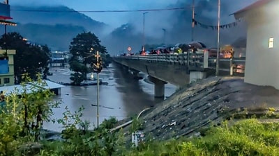 Flooded Teesta River at Muguthang in north Sikkim, (PTI) Flooded Teesta River at Muguthang in north Sikkim, (PTI)