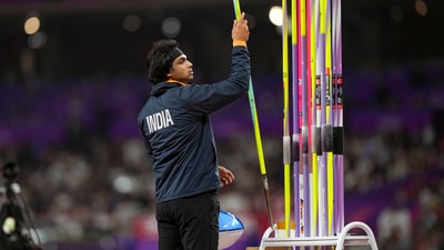 Neeraj Chopra during men's javelin throw final at the 19th Asian Games in Hangzhou, China (PTI) Neeraj Chopra during men's javelin throw final at the 19th Asian Games in Hangzhou, China (PTI)