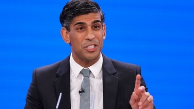 Rishi Sunak, UK prime minster, delivers his keynote speech on the closing day of the UK Conservative Party Conference in Manchester, UK. (Bloomberg) Rishi Sunak, UK prime minster, delivers his keynote speech on the closing day of the UK Conservative Party Conference in Manchester, UK. (Bloomberg)