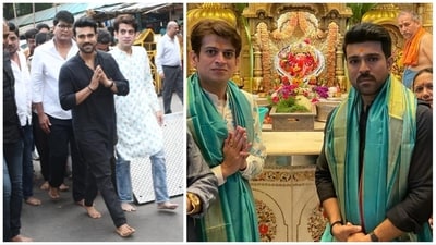 Ram Charan at Siddhivinayak Temple on Tuesday. Ram Charan at Siddhivinayak Temple on Tuesday.