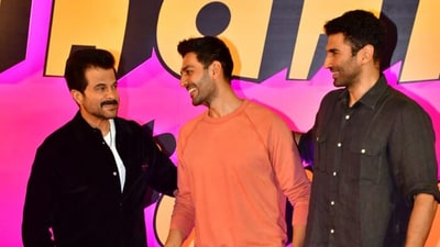 Anil Kapoor, Kartik Aaryan and Aditya Roy Kapur were clicked together at Thank You For Coming's red carpet screening in Mumbai. Anil also features in the film, which had premiered at the 46th 2023 Toronto International Film Festival (TIFF) in the Gala Presentations section on September 15. Anil Kapoor, Kartik Aaryan and Aditya Roy Kapur were clicked together at Thank You For Coming's red carpet screening in Mumbai. Anil also features in the film, which had premiered at the 46th 2023 Toronto International Film Festival (TIFF) in the Gala Presentations section on September 15.