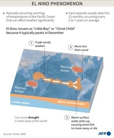 The El Nino weather pattern in the Pacific Ocean significantly impacts weather across the globe. (AFP) The El Nino weather pattern in the Pacific Ocean significantly impacts weather across the globe. (AFP)