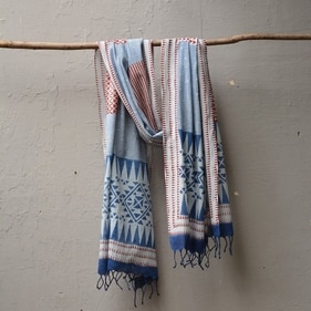 Metaphor Racha presents women's garments in The Shades of Blue including hand-block printed sarees, stoles, and other textile products. Metaphor Racha presents women's garments in The Shades of Blue including hand-block printed sarees, stoles, and other textile products.