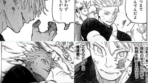 Jujutsu Kaisen Chapter 233 spoilers: Intense battle between Gojo and Sukuna escalates with unexpected twists. Mahoraga enters, adapting to Gojo's techniques. (Gege Akutami) Jujutsu Kaisen Chapter 233 spoilers: Intense battle between Gojo and Sukuna escalates with unexpected twists. Mahoraga enters, adapting to Gojo's techniques. (Gege Akutami)