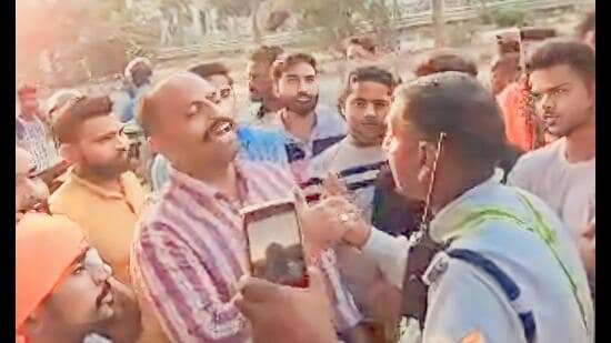 On October 1, a video surfaced on social media in which Chaudhary, in the presence of his supporters, could purportedly be seen arguing with a traffic policemen and daring him to call chief minister Yogi Adityanath) (HT Photo)