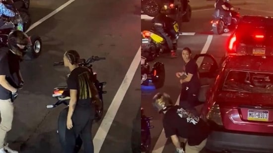 Biker's violent attack on car with children sparks urgent search by Philadelphia Police. (GwynninPA/Twitter.X) (Twitter. X)
