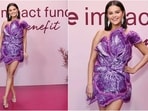 Selena Gomez stuns in Rahul Mishra's purple iris dress at Rare Impact Fund Gala.