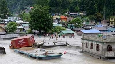 A flood-affected locality at Singtam in Gangtok district on Wednesday. (PTI) A flood-affected locality at Singtam in Gangtok district on Wednesday. (PTI)