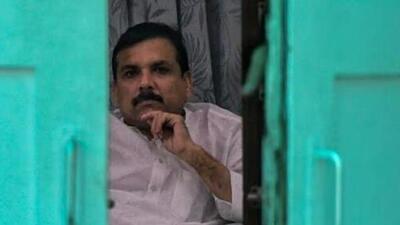 Aam Aadmi Party leader Sanjay Singh during an ED raid at his residence in Delhi on Wednesday. (ANI) Aam Aadmi Party leader Sanjay Singh during an ED raid at his residence in Delhi on Wednesday. (ANI)