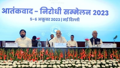 Union home minister Amit Shah at the anti-terror conference in New Delhi on Thursday. (PIB) Union home minister Amit Shah at the anti-terror conference in New Delhi on Thursday. (PIB)