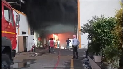 As many as 14 fire tenders were pressed into service and it took around 4 hours to douse the fire that broke out at Kwality Pharmaceutical Company situated in Nag Kalan village in Amritsar on Thursday. . (HT ) As many as 14 fire tenders were pressed into service and it took around 4 hours to douse the fire that broke out at Kwality Pharmaceutical Company situated in Nag Kalan village in Amritsar on Thursday. . (HT )